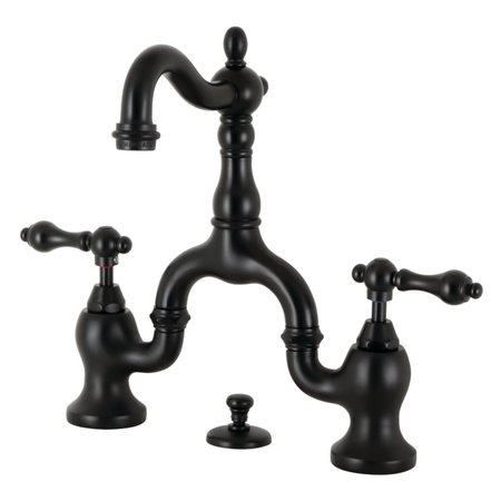 KINGSTON BRASS Bridge Bathroom Faucet with Brass PopUp, Matte Black KS7970AL